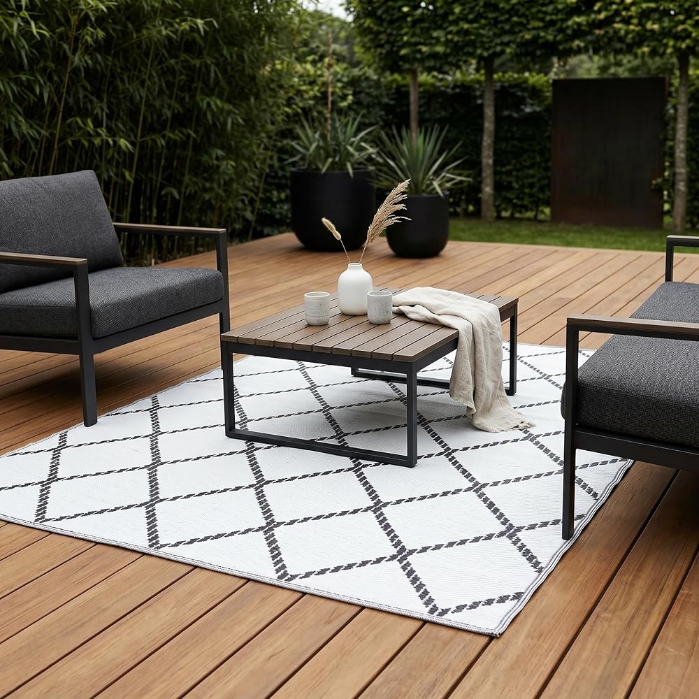 Relsy Outdoor Rug Waterproof Reversible Large Garden Rug, Interwoven Weatherproof Mat for Backyard, 160 x 230cm
