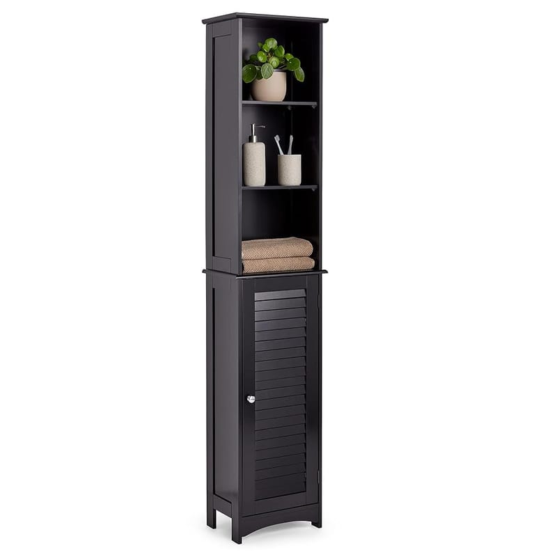 VonHaus Tall Bathroom Cabinet, Freestanding Storage Cupboard with 6 Shelves, Black