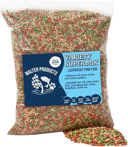 Walters Variety Super Mix (5L Refill Bag) | Pond Fish Food for Goldfish, Koi and all Cold Water Pond Fish | Premium Nutrition, Floating Fish Food Pond Pellets and Sticks