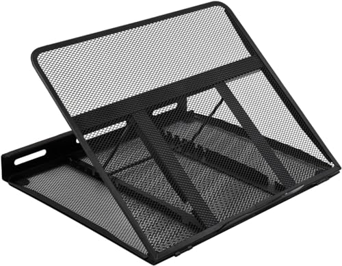 Amazon Basics Ventilated Ergonomic Laptop Stand for Desk, 7-Level Adjustable, Steel Mesh for Cooling, Recommended for Viewing & Light Typing, Fits 10 (25.4 cm) - 17.3 Inches (43.9 cm) Laptops, Black