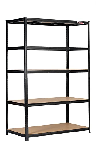 Rhino Racking – 5 Tier Heavy Duty Garage Shelving Unit – 200kg Load Weight Per Shelf – 1000kg Per Unit – 180x120x60cm - Black Adjustable Shelves – Shed Shelving