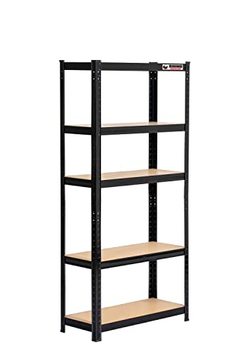 Rhino Racking - 5 Tier Heavy-Duty Garage Shelving Unit - Black Storage Shelves - 150x75x30cm - 200kg Load Weight Per Shelf - 1000kg Per Unit - Shed Shelving