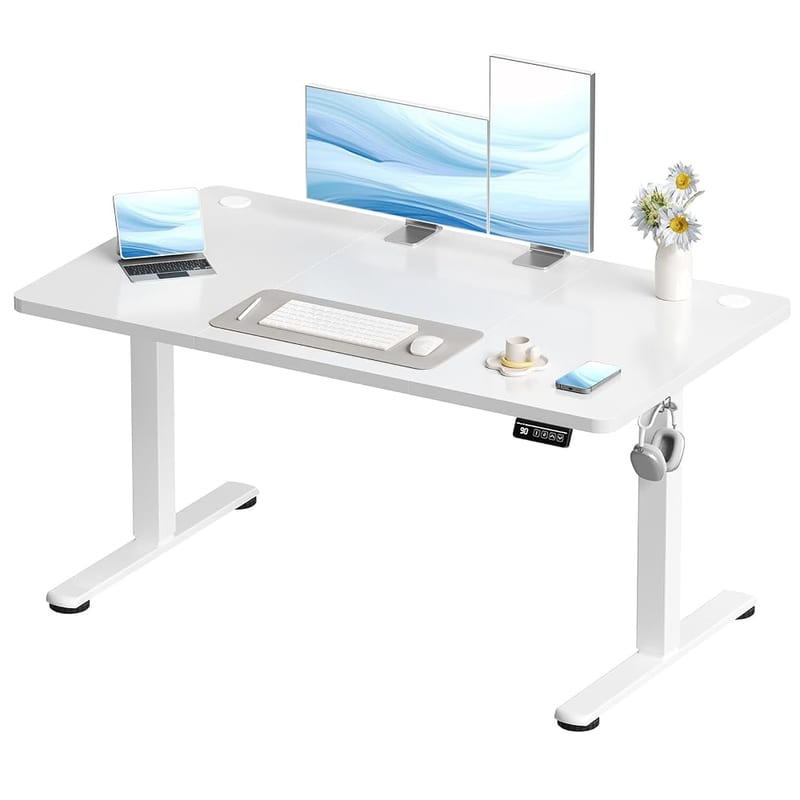 Devoko Electric Standing Desk 120x60cm Sit Stand Table, Height Adjustable with Backpack Hook and Memory Panel, White