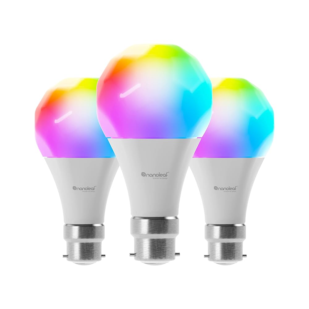 Nanoleaf Essentials B22 LED Bulbs, Pack of 3 RGBW Dimmable Smart Bulbs, Thread & Bluetooth