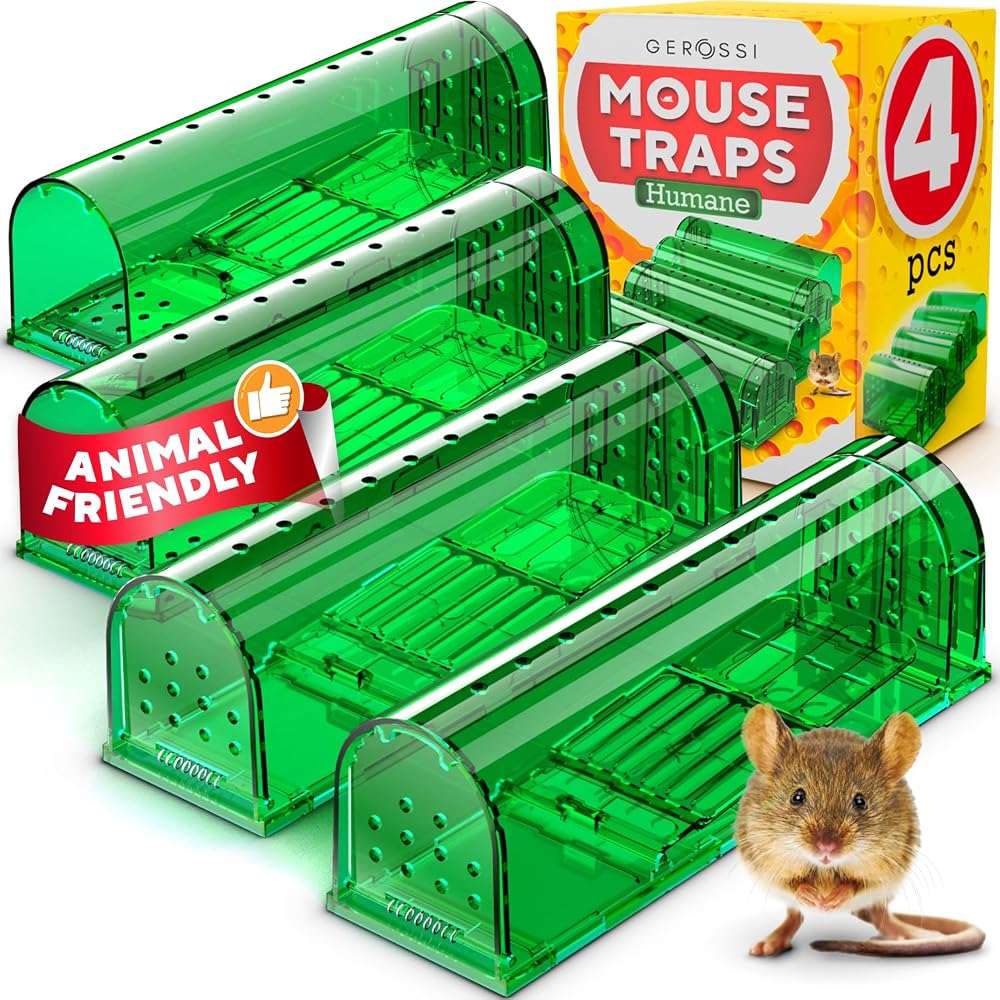 Humane Catch and Release Mouse Traps, Pack of 4 - Perfect for House, Indoor & Outdoor Use