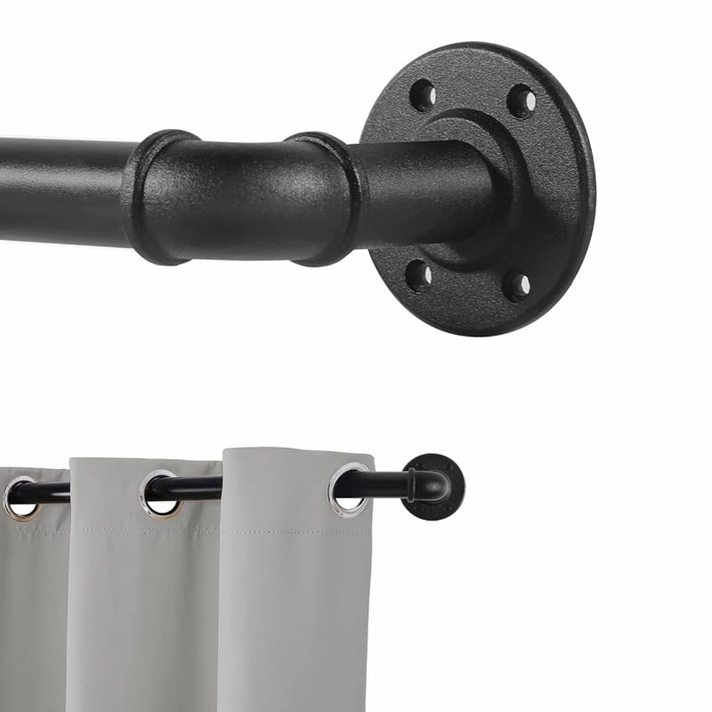 Black Curtain Poles for Eyelet Curtains, Industrial Curtain Rod Metal Extendable, for Windows 122cm-218cm, Room Dividers Rail