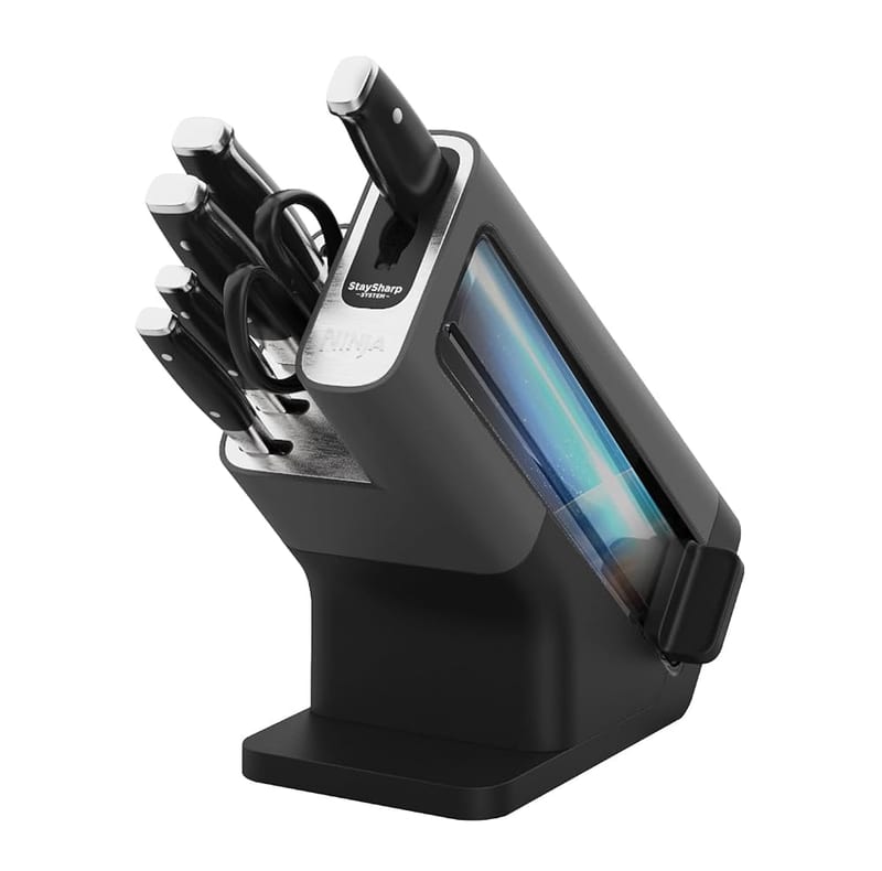 Ninja Foodi StaySharp Knife Block, K32006UK - Sharp 6-Piece Knife Set with Integrated Sharpener, 5 Knives and Scissors, Stainless Steel
