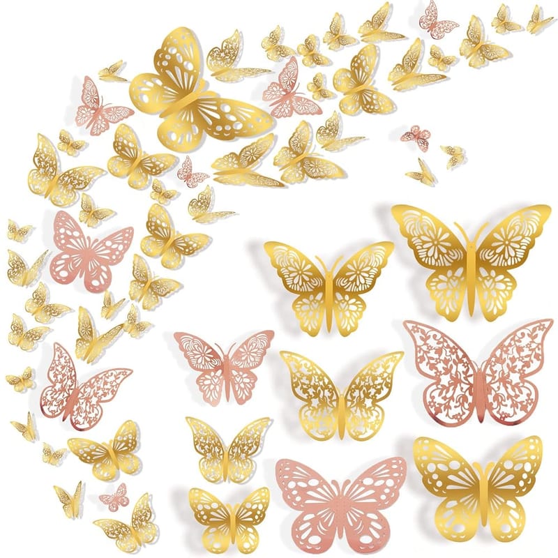 Nelotaor 72 Pcs 3D Butterfly Wall Decor, Removable Wall Stickers Decals for Bedroom Living Room