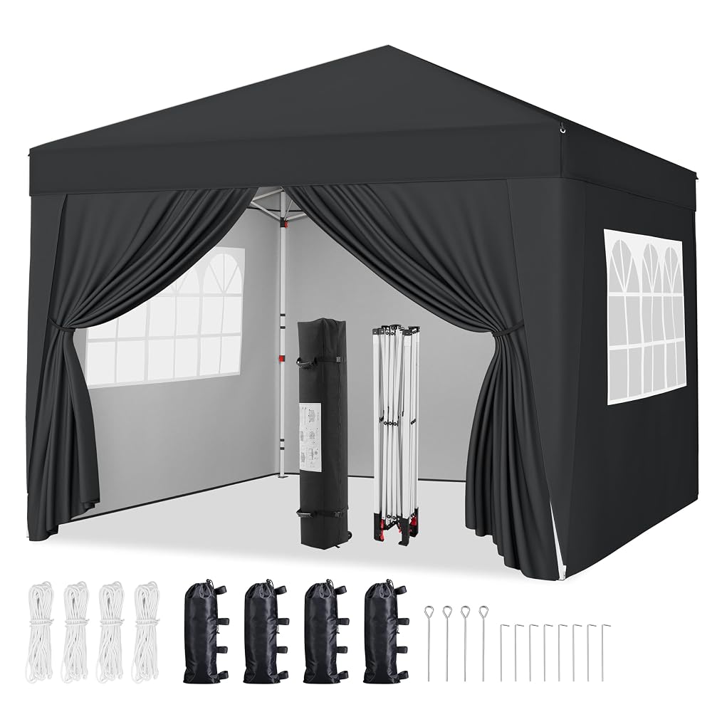 Yaheetech Pop-Up Gazebo 3x3m with 4 Removable Side Panels, Water Resistant Marquee Canopy with Wheeled Bag & Sandbags, Metal Frame Shelter Tent for Outdoor Garden Party Camping, Beige