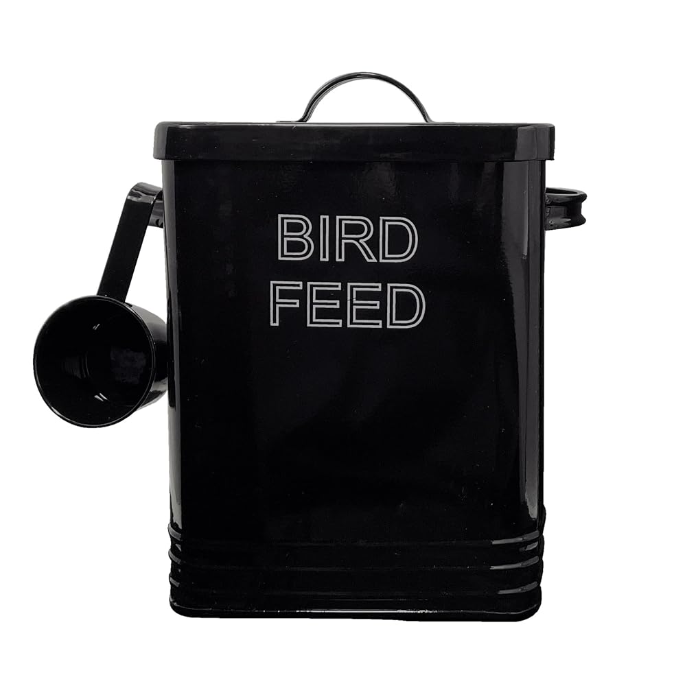 Nobel Bird Feed Storage Tin with Lid and Scoop, Black