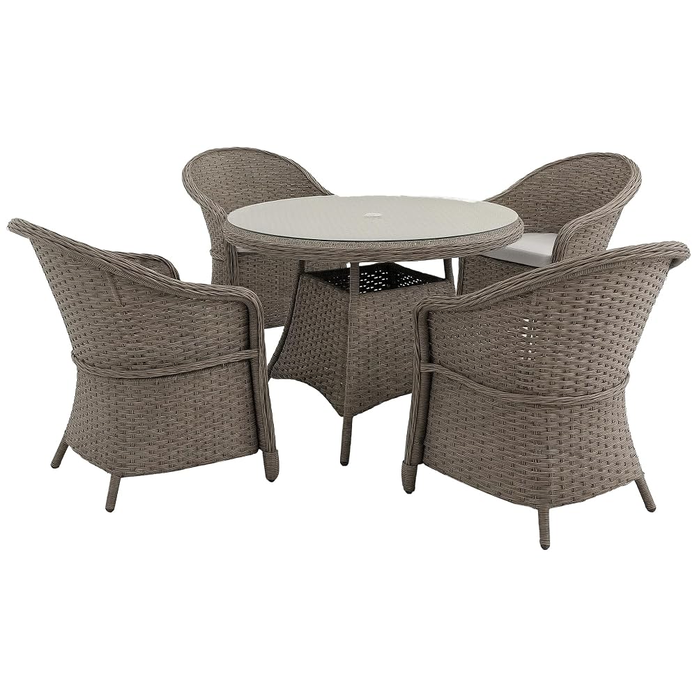 Outsunny 4 Seater Rattan Garden Furniture Dining Set with Glass-Top Table
