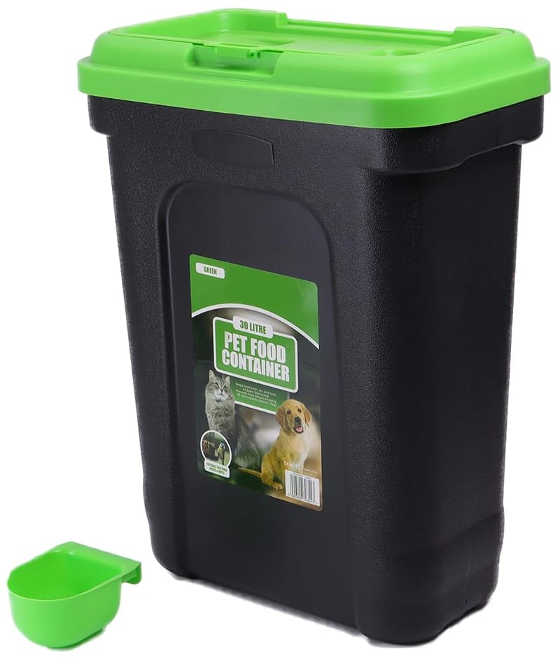 DIVCHI 30L Pet Food Storage Container with Flip Top Locking System and Integrated Scoop, Green