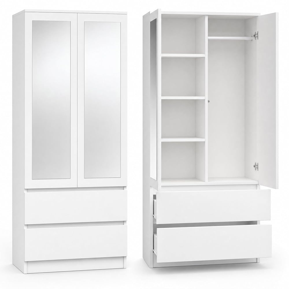 WHATSIZE ENTERPRISE Modern Double Wardrobe with Drawers and Mirrors