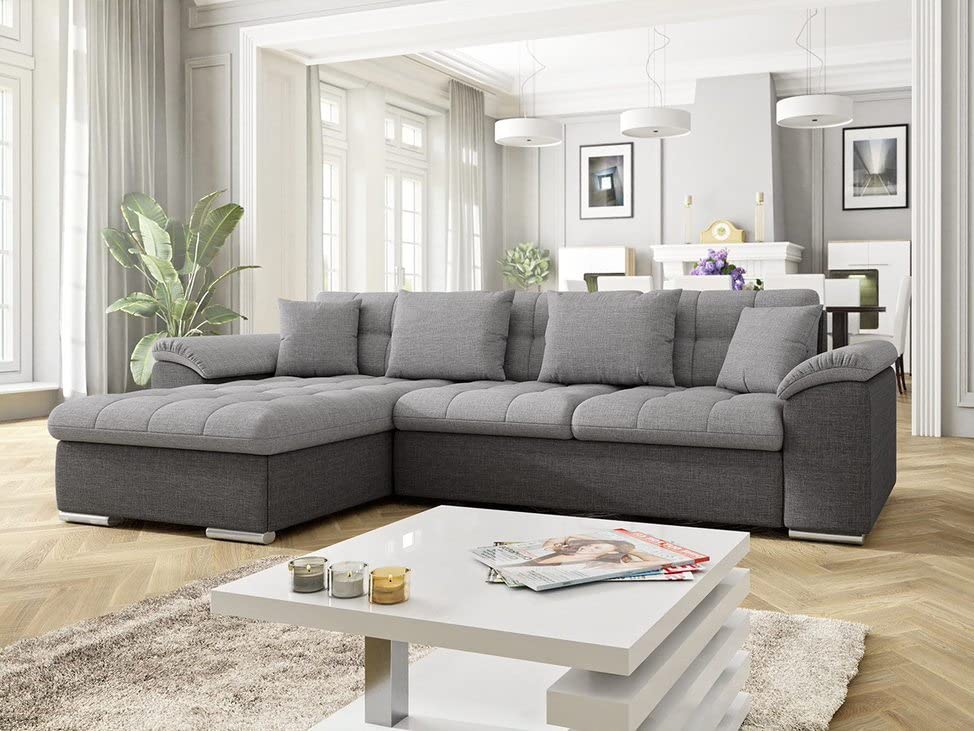 ChillMe 'Oxford' Grey Fabric Corner Sofa Bed with Storage
