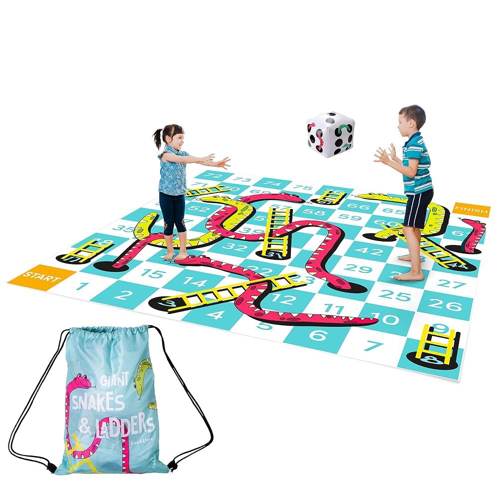 THE TWIDDLERS Giant Snakes and Ladders Garden Game, 3x3m Waterproof PVC Floor Mat