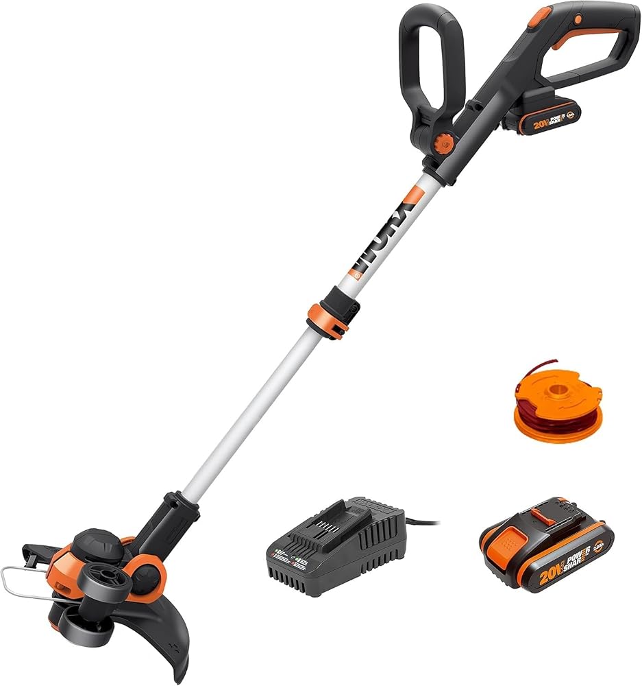 WORX 20V Cordless Grass Trimmer WG163E.3 with Fast Charger | 2 x 2.0Ah Battery, PowerShare, 2-in-1 Grass Trimmer/Edger, 90° Head Pivots, Command Feed System