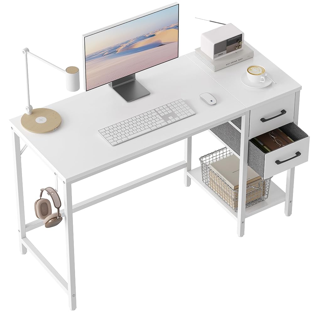 Cubiker Computer Desk with 2 Drawers, 100 x 50 cm Reversible Office Desk