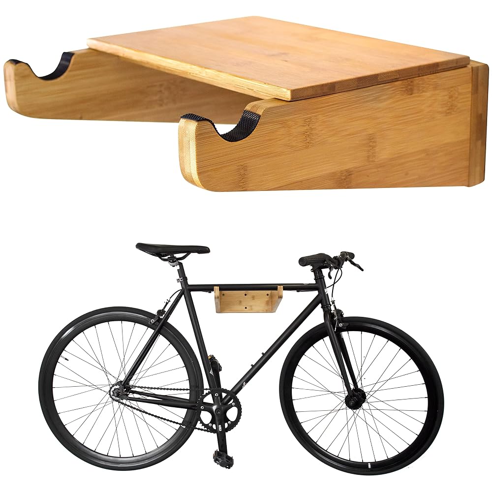 COR Surf Bike Rack - Holds Up to 18kg, Bamboo Bike Holder with Removable Shelf, Store Your Bicycle Horizontally or Vertically, Garage Bike Storage