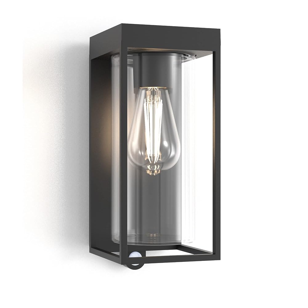LUTEC Solar Motion Sensor Light Outdoor, Aluminium Wall Sconce with Clear Glass Shade