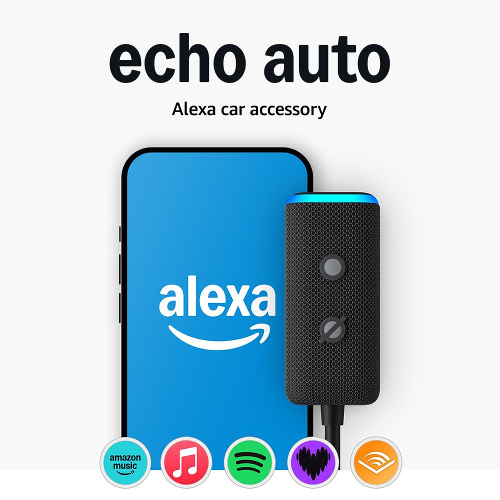 Echo Auto (Newest Gen), Add Alexa to Your Car, Compact In-Car Alexa Device