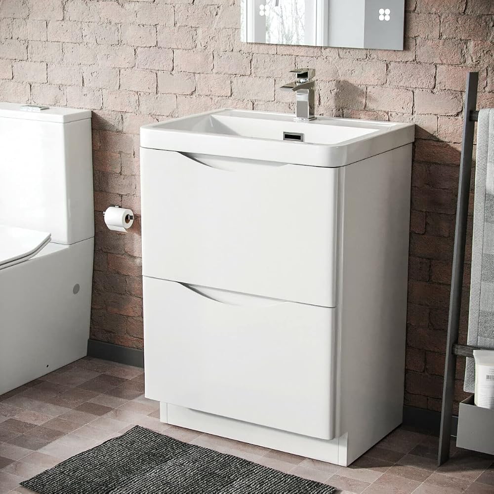 Nes Home Lyndon White Basin Vanity Unit and Tap with Waste Set