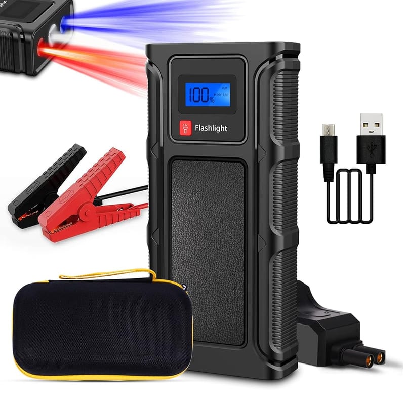 Jump Starter Power Bank, 1200A 18000mAh Portable Car 12V Battery Starter with LED Bulb and Jumper Cables