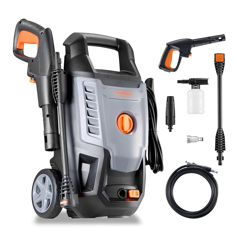 VonHaus Pressure Washer 1600W, 130 Bar Max Water Pressure, with Accessories and Attachments