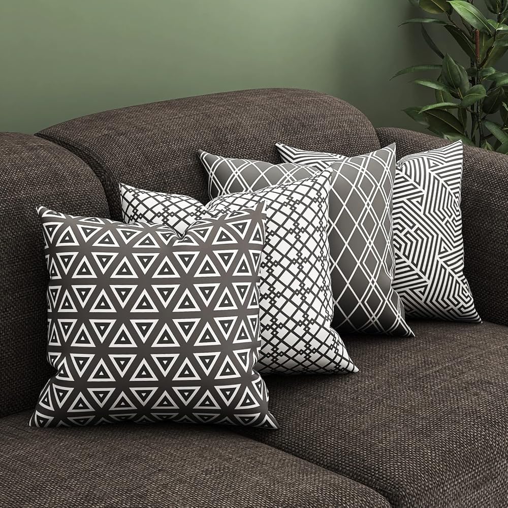 Bedbric Set of 4 Grey Cushion Covers 45 x 45 CM - Double Sided Cushion Cover with Invisible Zipper - Geometric Grey Cushions for Sofa Bedroom, Living Room and Home Decor