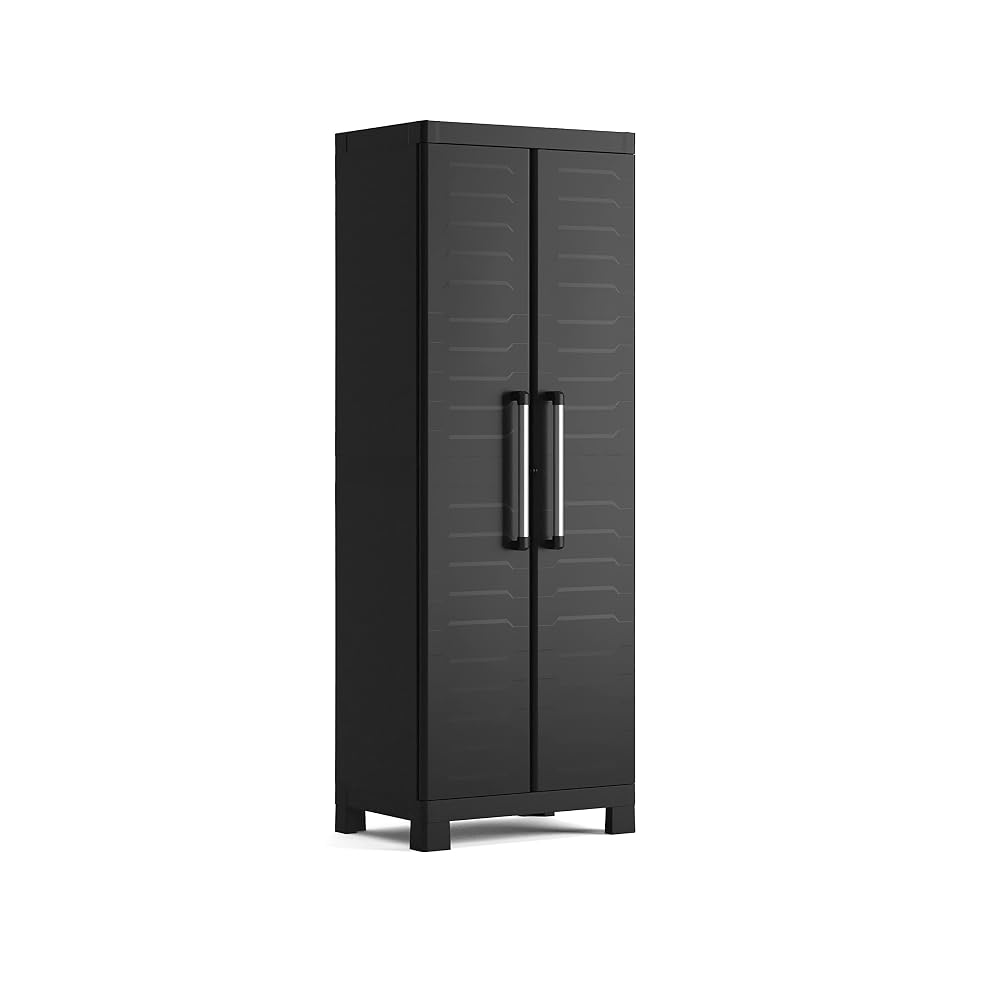 Keter Detroit Tall Indoor Garage Utility Multi Purpose Cabinet, Black