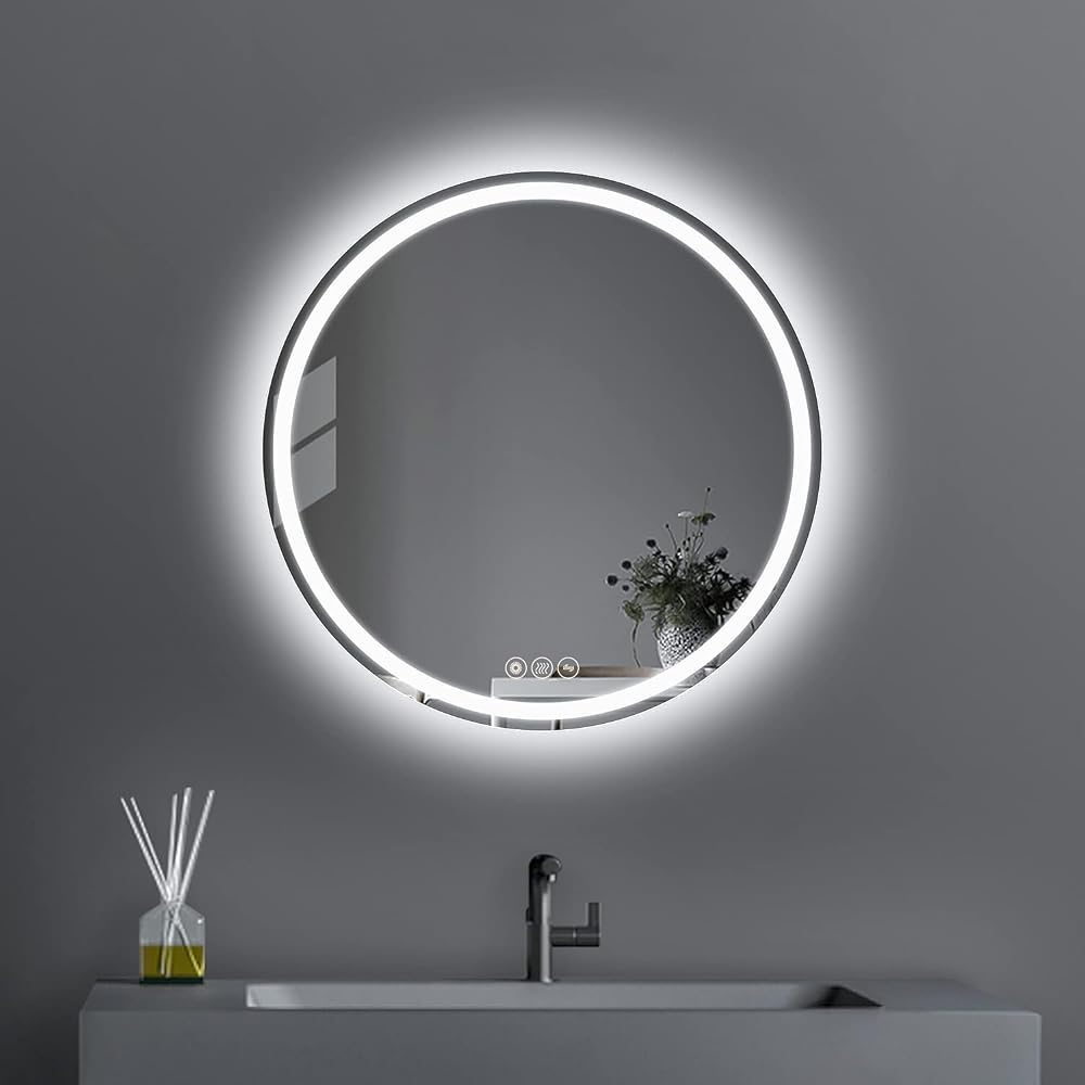 AI-LIGHTING Round Circle Bathroom LED Mirror 400mm, Illuminated Backlit, Touch Switch, Demister, Colour Dimmable