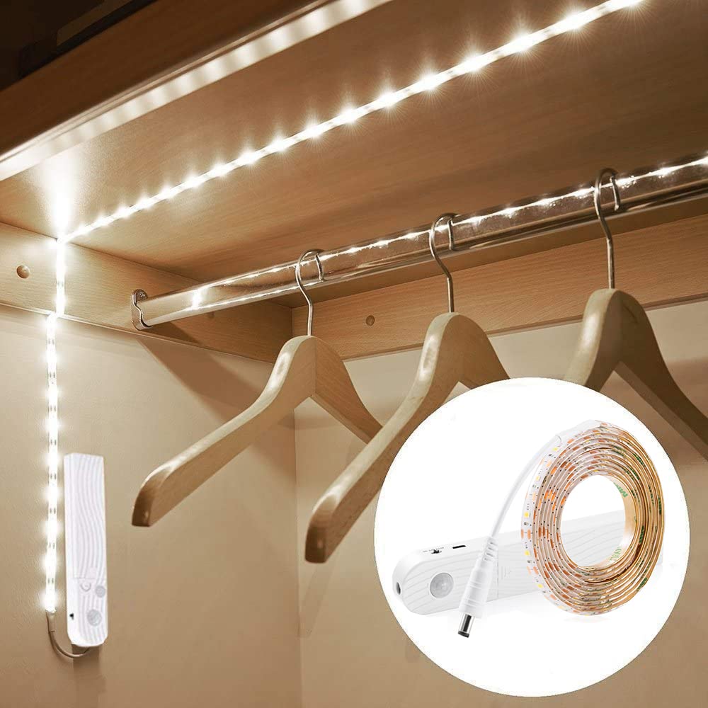 OriFiil Wardrobe Lights Motion Sensor, 1.5M Battery Powered LED Strip Lights, 6000K Cold White with Timer (2 Pack)