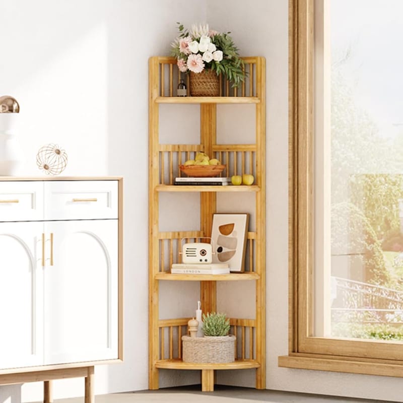 Dripex 4 Tier Bamboo Corner Shelves, Freestanding Storage Unit 30 x 30 x 104cm