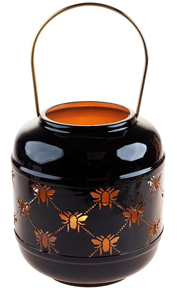 Large 21cm Black Iron Honey Bumble Bee Silhouette Candle Holder Lantern