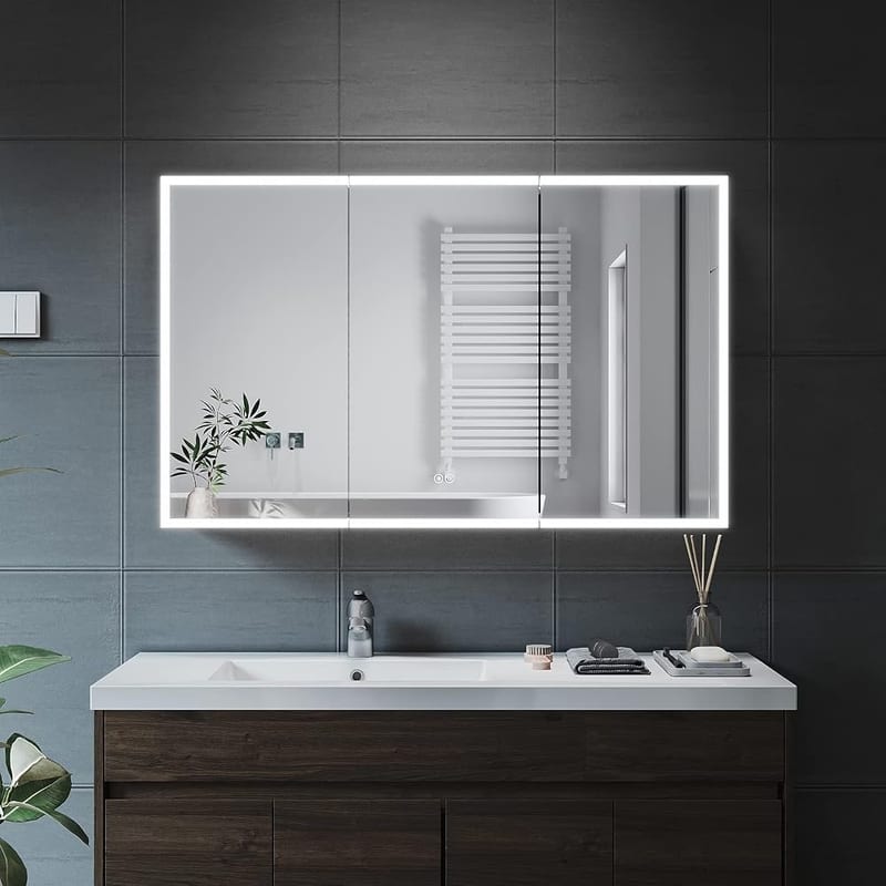ELEGANT LED Illuminated Bathroom Mirror Cabinet with Bluetooth Speaker, Triple Door, 1050 x 650mm