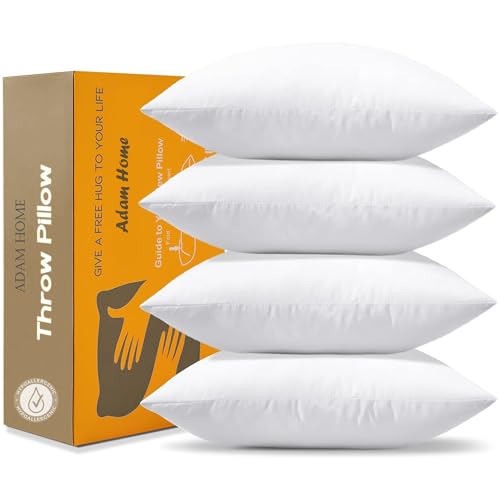 Adam Home Cushion Inserts 45cm x 45cm (18" x 18" inches) Quick Rebound Fluffy White Cushion Inner, Perfect Hollowfibre for Sofa Cushion Pads (Pack of 4)