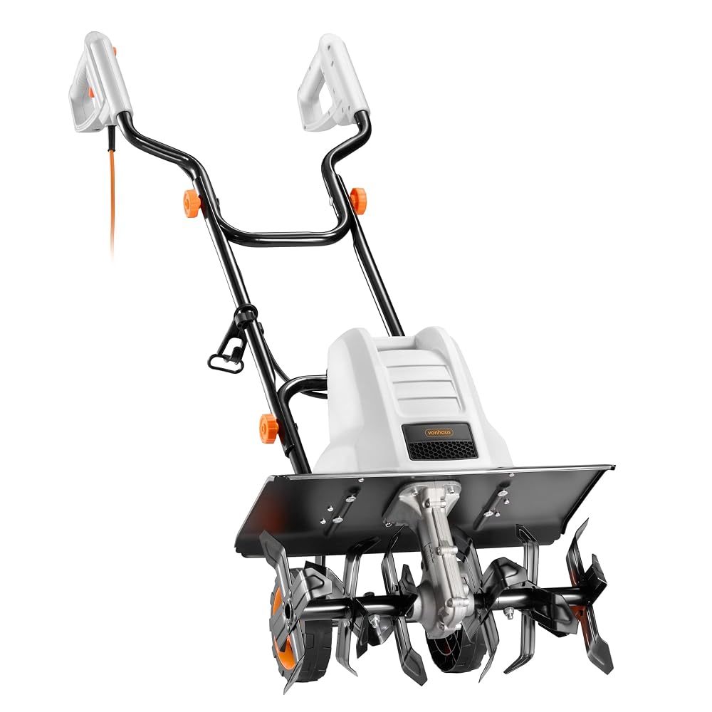 VonHaus Electric Tiller 1500W – Garden Soil Cultivator/Rotavator – 6 Steel Blades, 450mm Working Width, H Bicycle Handle