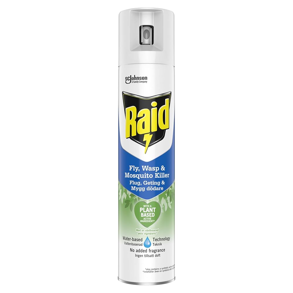 Raid Plant Based Wasp & Mosquito Killer, Aerosol Fly Killer Spray, Naturally Derived Ingredients, 300ml
