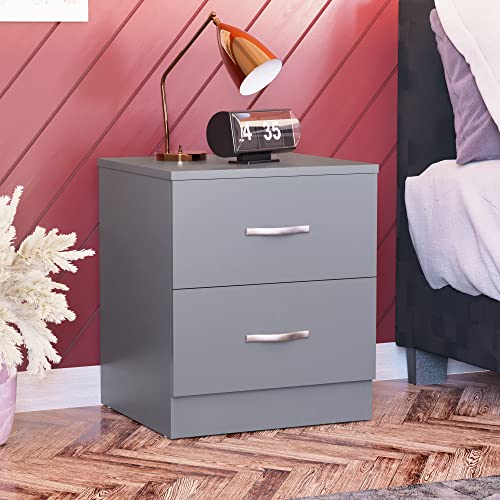 Vida Designs Large Grey Bedside Cabinet Chest of Drawers, 3 Drawer, Riano