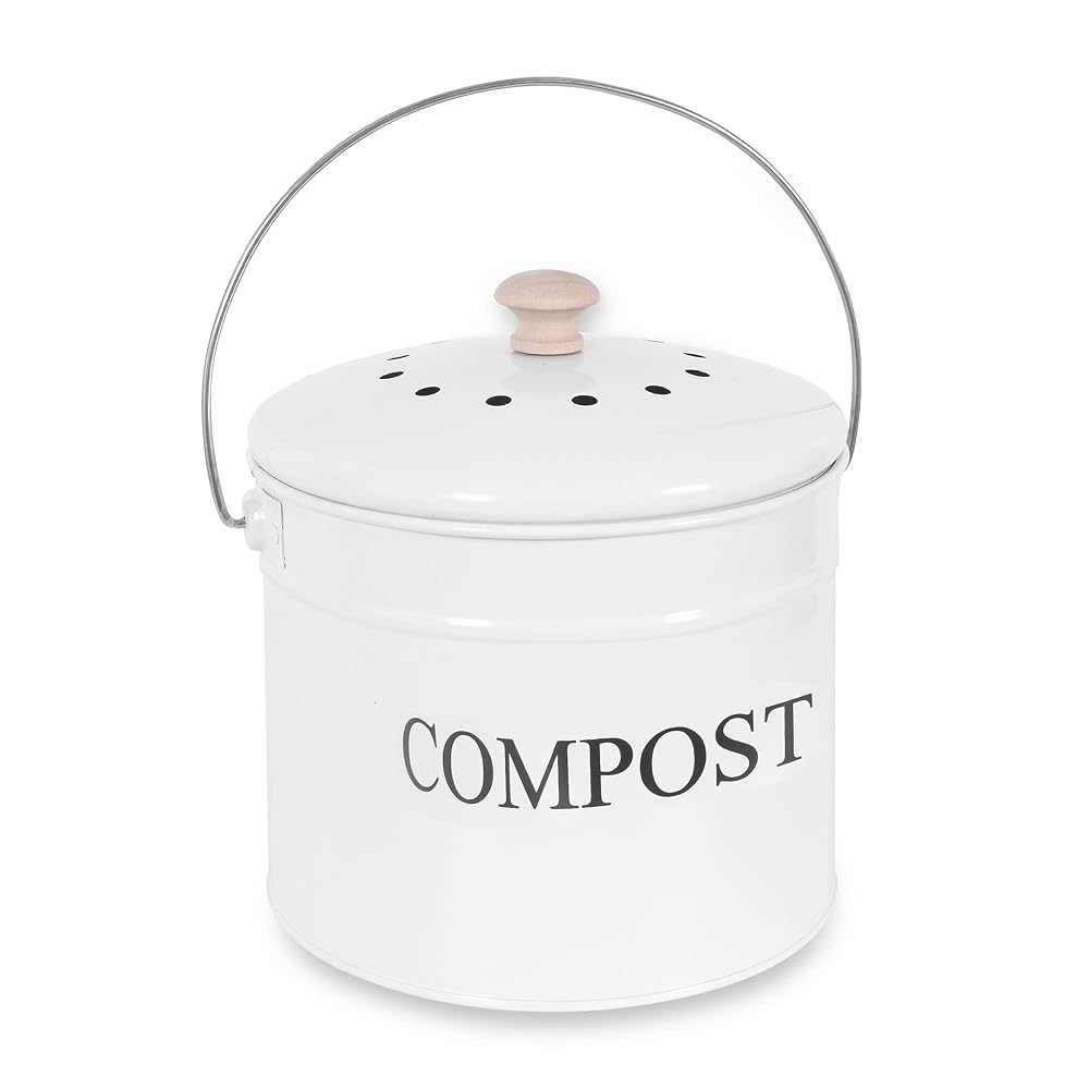 Compost Bin - 1 Gallon Countertop Composter with Lid, Charcoal Filters, Rust Proof Indoor Food Waste Bin