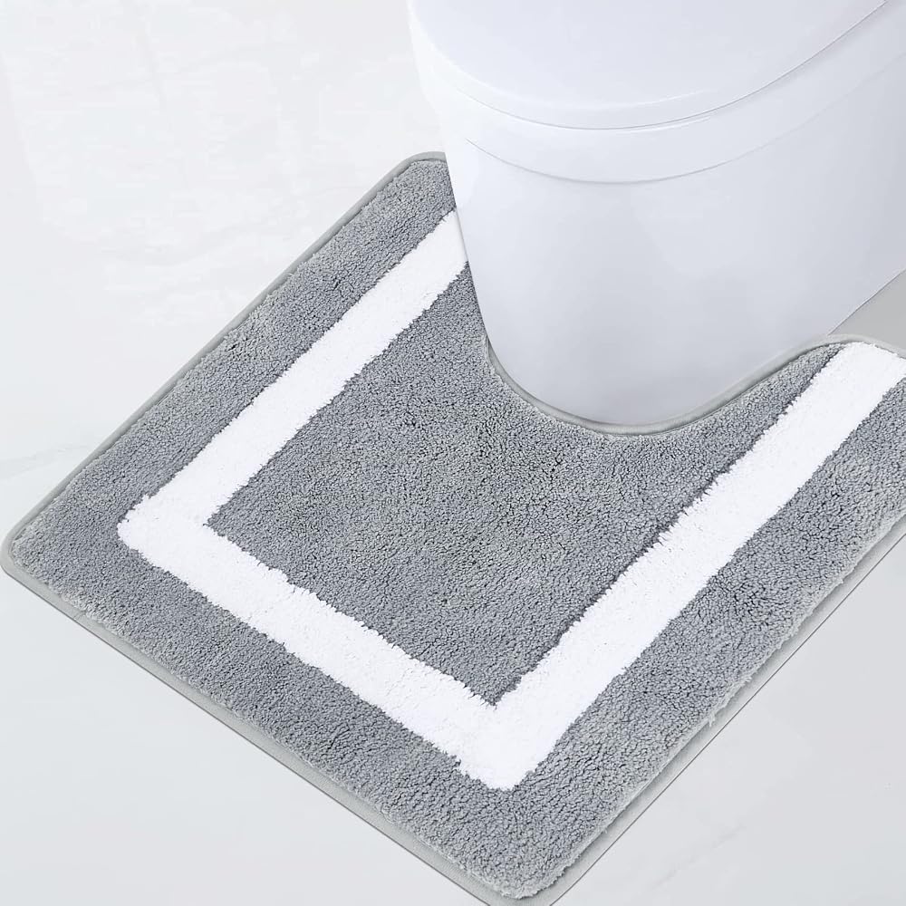Famibay Pedestal Mat, Non-Slip U-Shape Toilet Mat, Machine Washable Microfiber, Grey