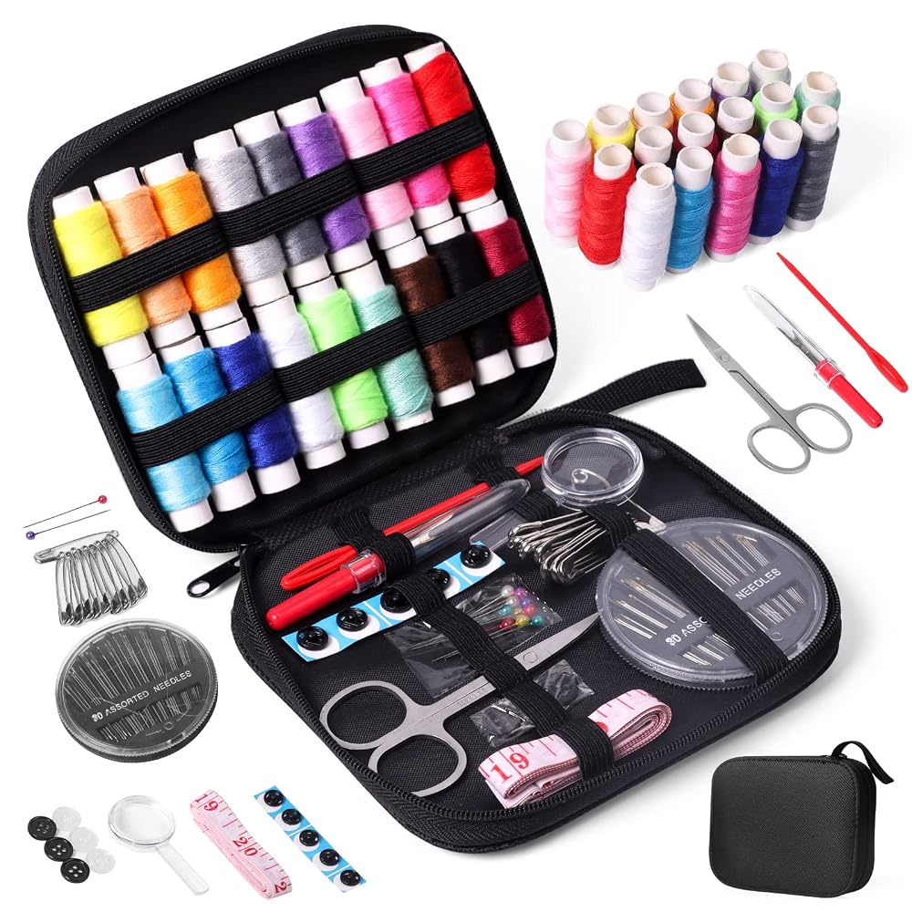 JUNING Travel Sewing Kit, Portable Sewing Supplies with Needle and Thread, Scissors, Tape Measure and Seam Ripper