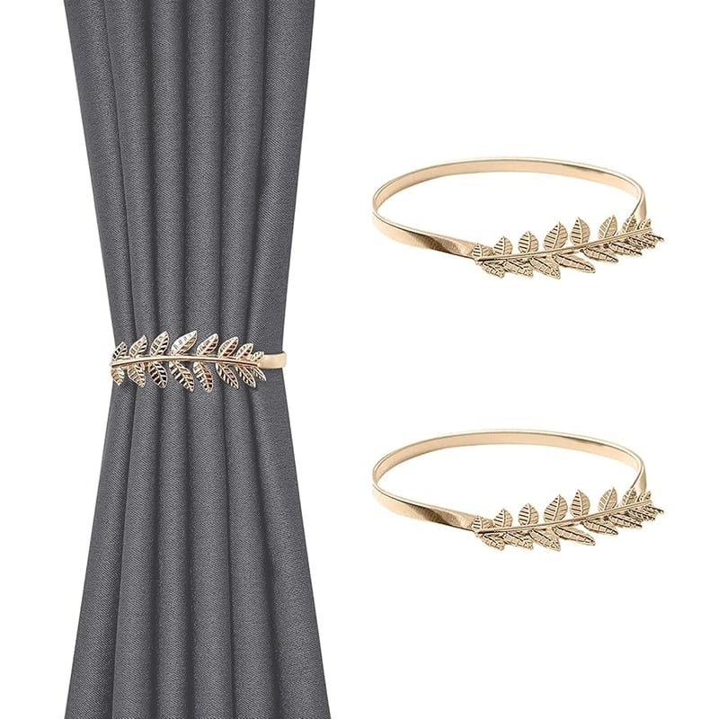 2 Pack Curtain Tie Backs, Gold Leaves Curtain Tiebacks Adjustable Curtain Holdbacks Modern Simple Style Drape Tie Backs, Metal Curtain Buckle Clips