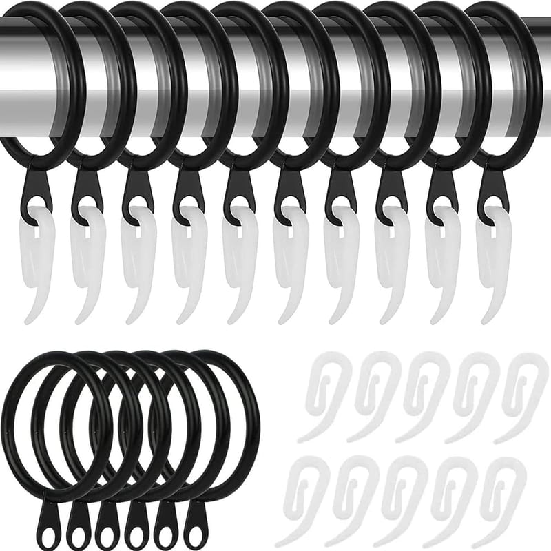 Curtain Rings With Eyelet by Smith's® | Black / 20 Pack | 32MM Inner & 39MM Outer Diameter | Smooth Gliding | Rust-Resistant | Strong & Sturdy | Perfect for Curtain Rods & Poles