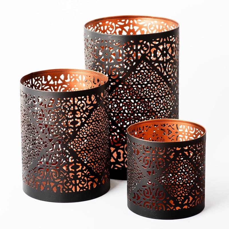 Home & Family Decorative Metal Candle Holder Set for Pillar Candles, Set of 3pcs in 3 Sizes Small Medium & Large