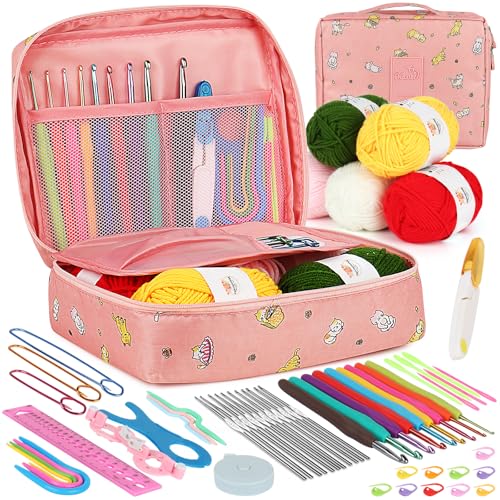 Aeelike Crochet Kits for Beginners Adults, Knitting Starter Kit for Adults, Include 0.6-6.0 mm Metal Crochet Hooks, Wool, Case and Knitting Accessories, Crochet Hook Set Kids, Crochet Starter Kit UK