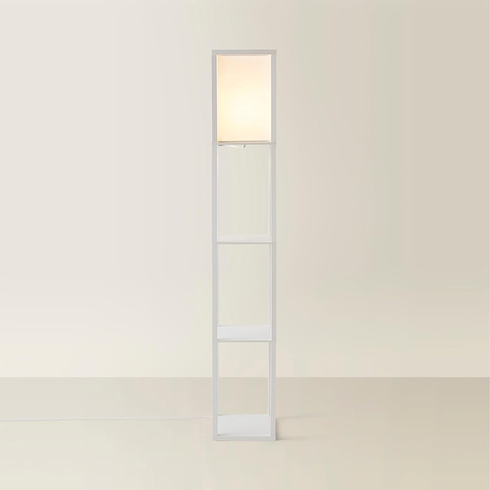 MiniSun White Wooden Floor Lamp with Shelves, Standard Lamp for Living Room