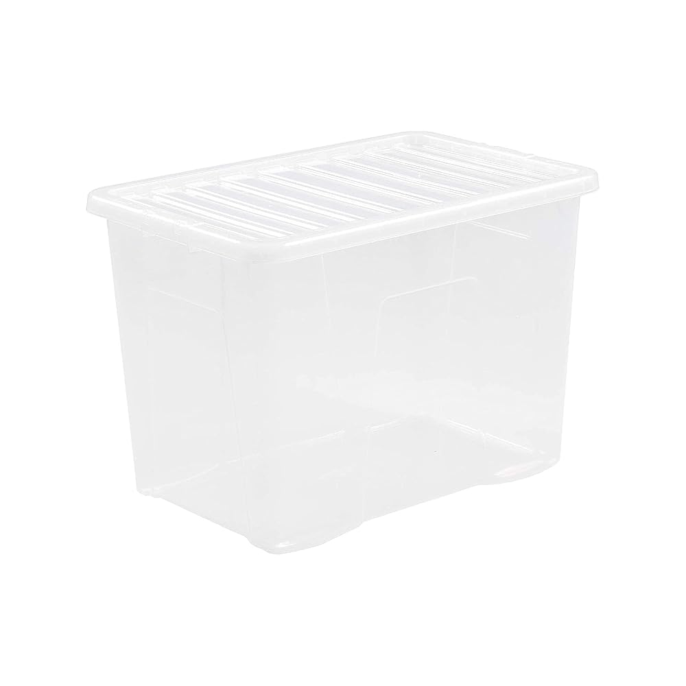 Wham Crystal 4 x 80L Stackable Plastic Storage Boxes with Lids, Clear