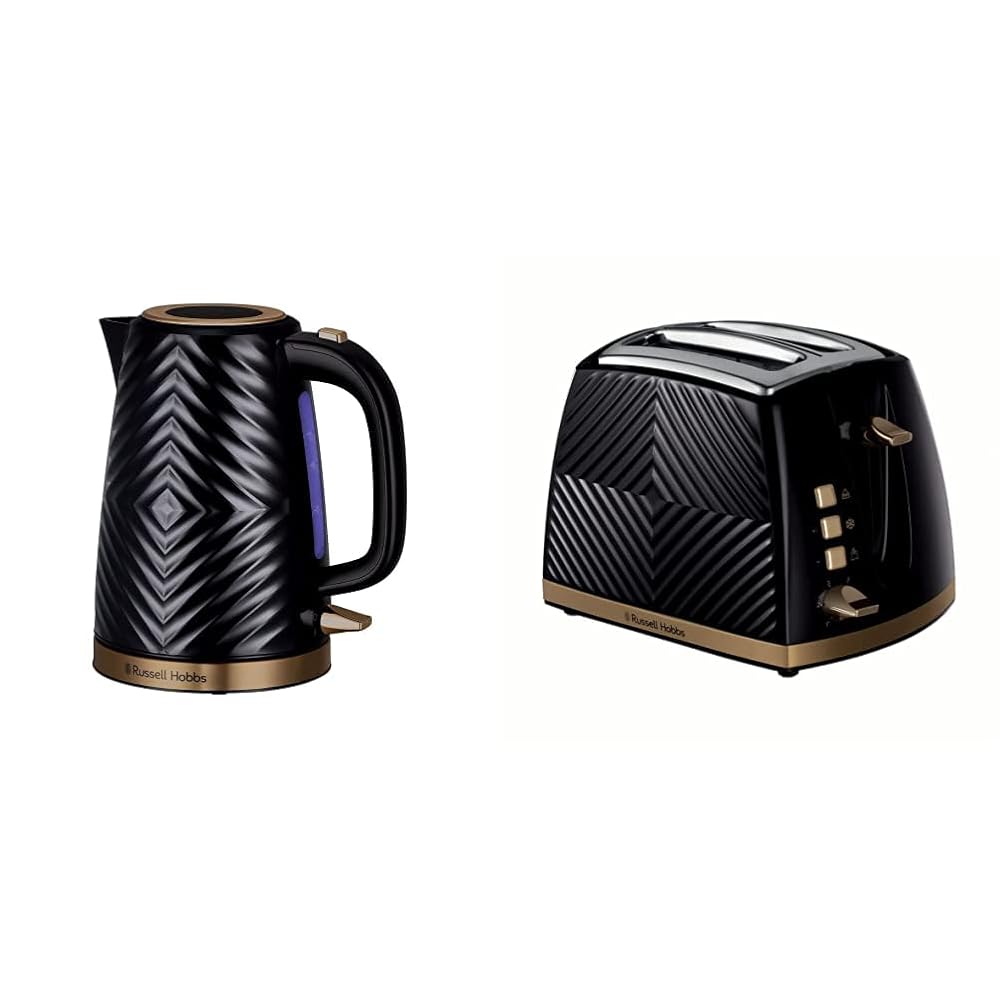 Russell Hobbs Groove Electric Kettle and Toaster Set, Black