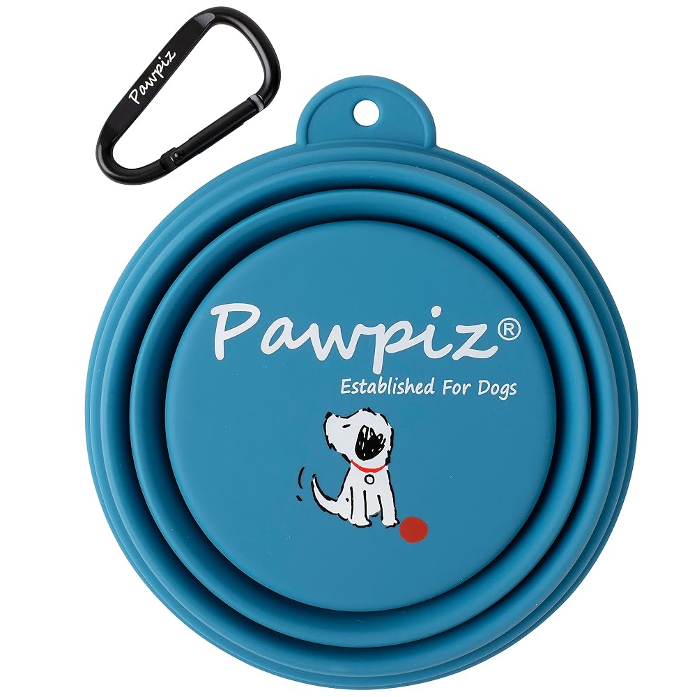 Pawpiz Collapsible Dog Bowl, 450ml, Dog Travel Bowl with Carabiner, BPA-Free Foldable Silicone Bowl