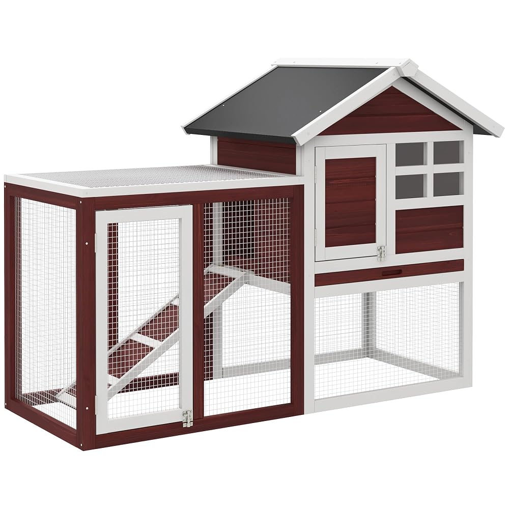 PawHut Wooden Rabbit and Guinea Pig Hutch with Run